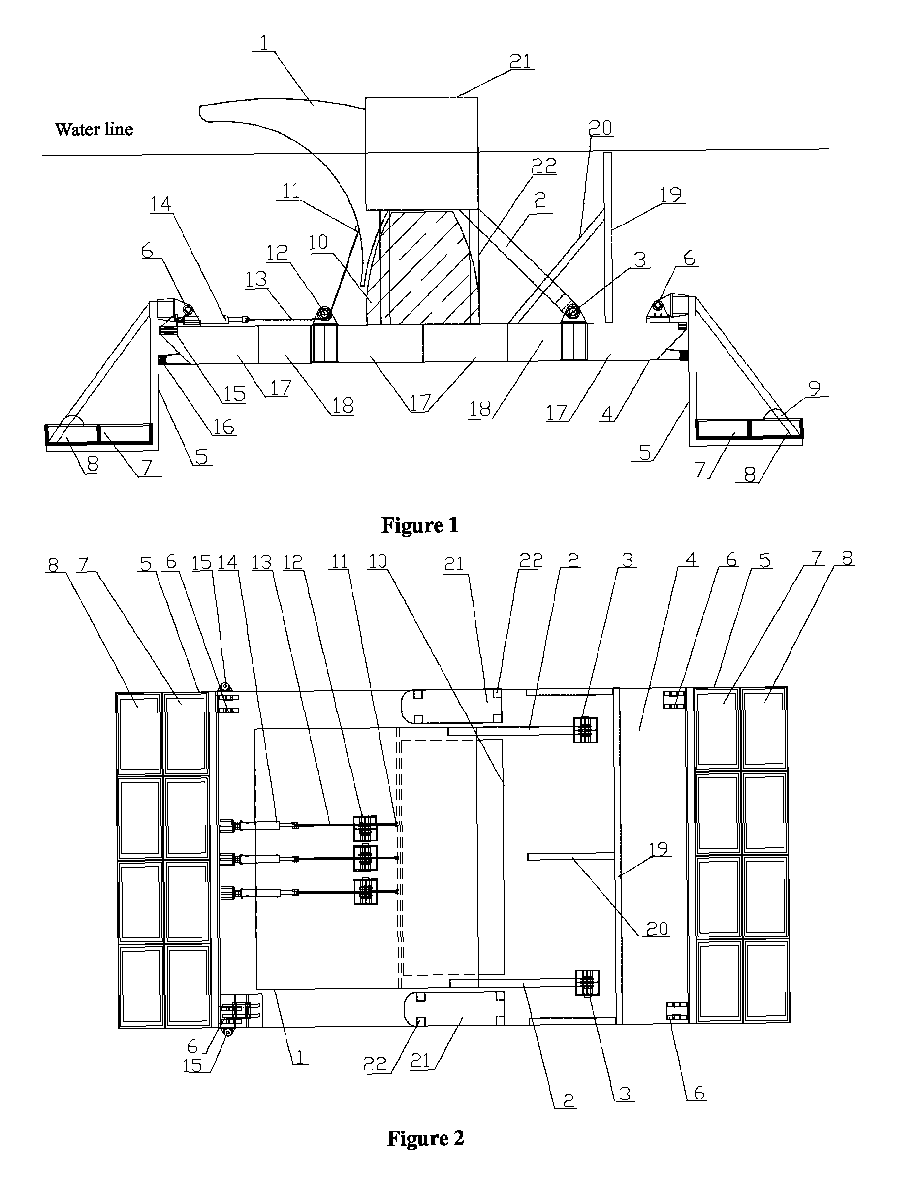 Floating wave energy converter with semi-submersble characteristic