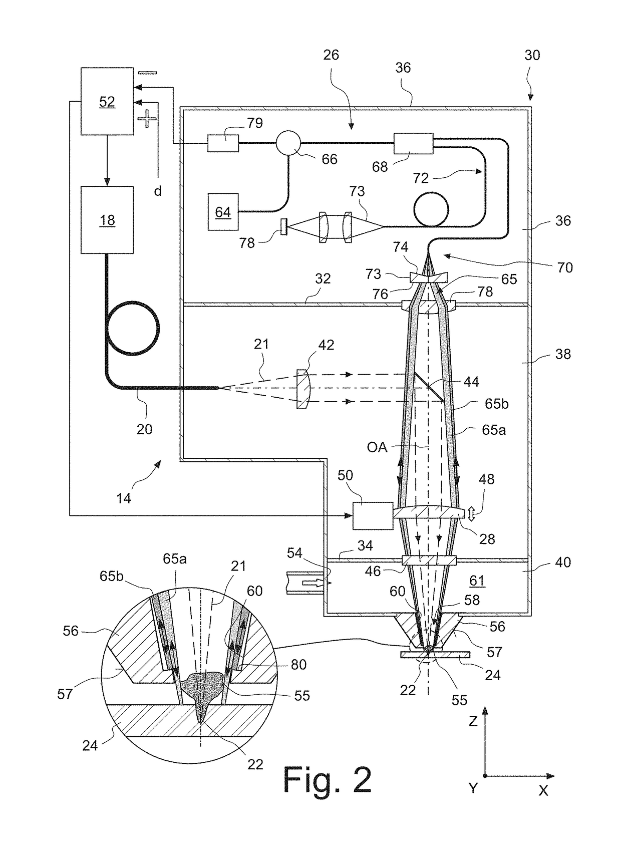 Method for measuring the distance between a workpiece and a machining head of a laser machining apparatus