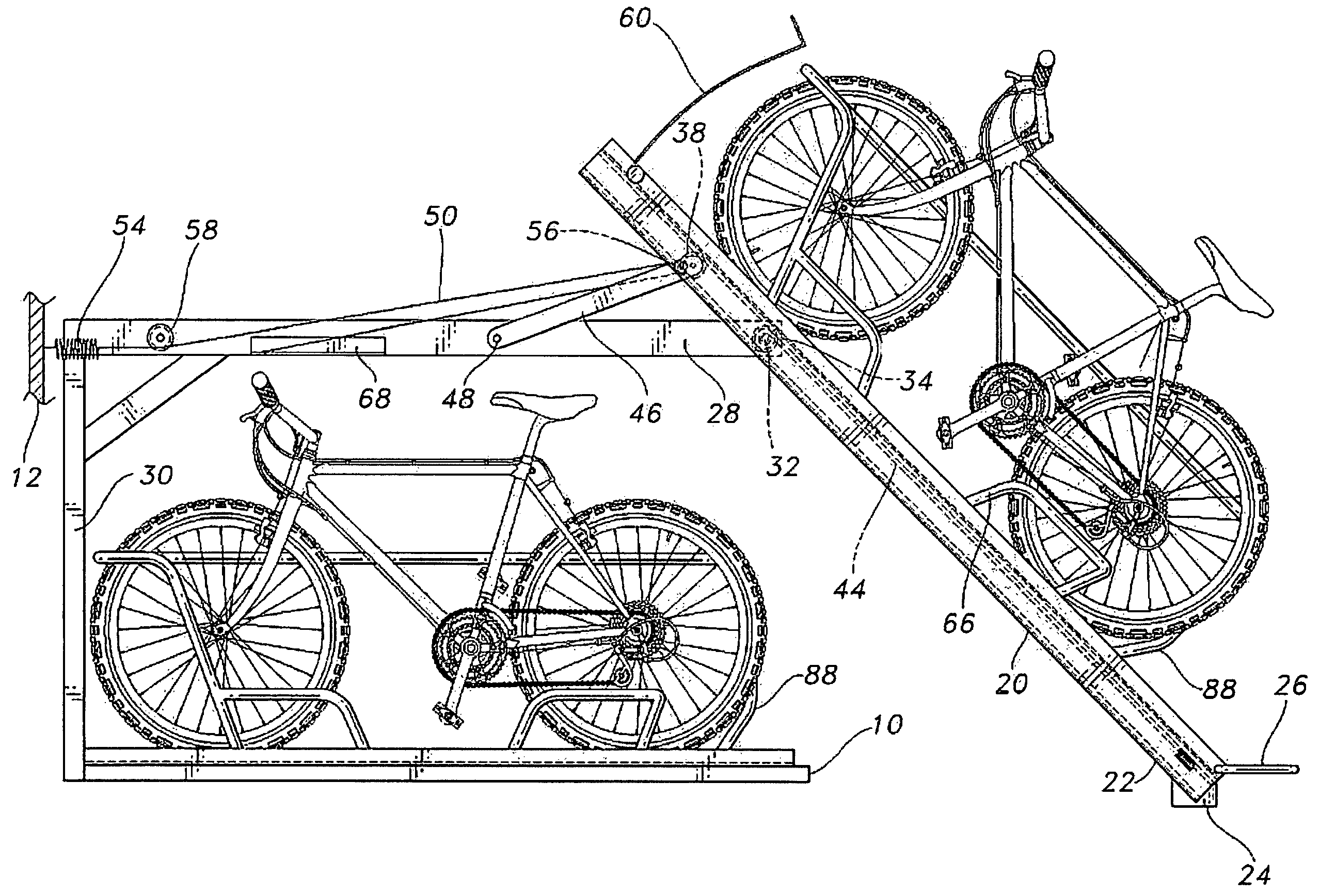 Bilevel bicycle storage system