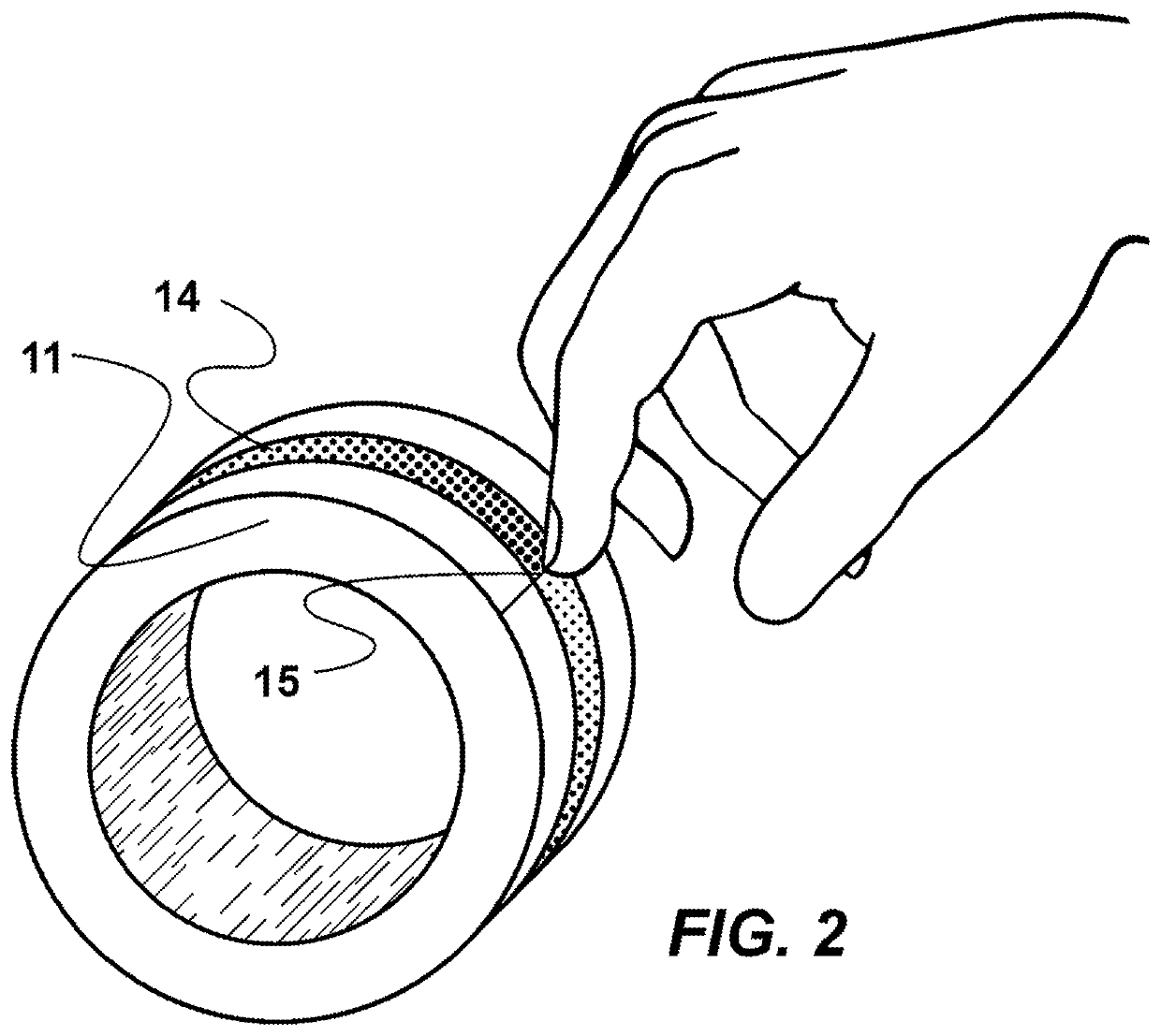 Adhesive tape with strip to help locate and lift the leading edge, and methods of manufacturing same