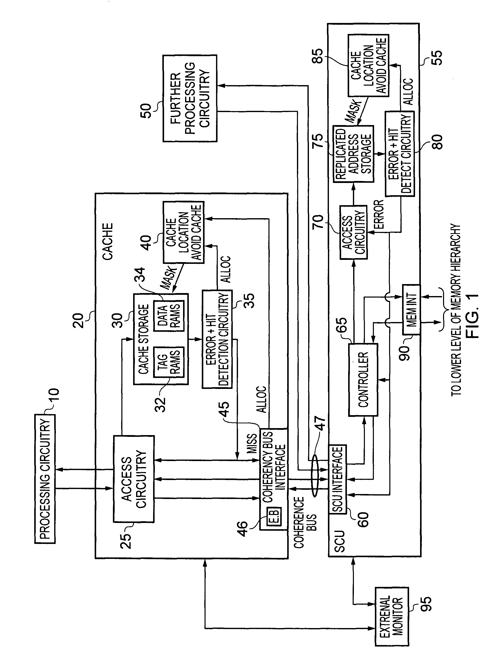 Handling of errors in a data processing apparatus having a cache storage and a replicated address storage