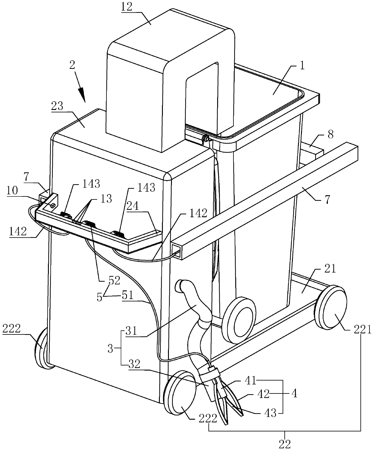 Novel multifunctional electric rapid cleaning trolley for environmental sanitation