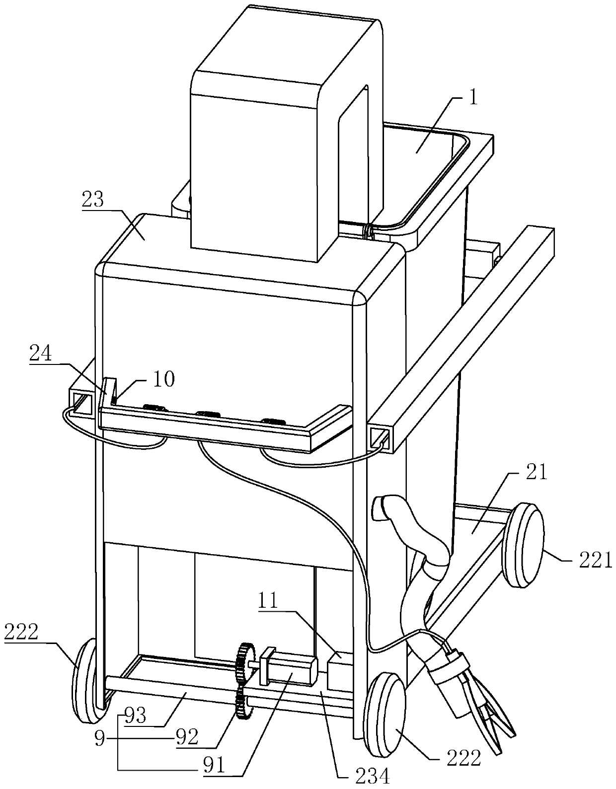 Novel multifunctional electric rapid cleaning trolley for environmental sanitation