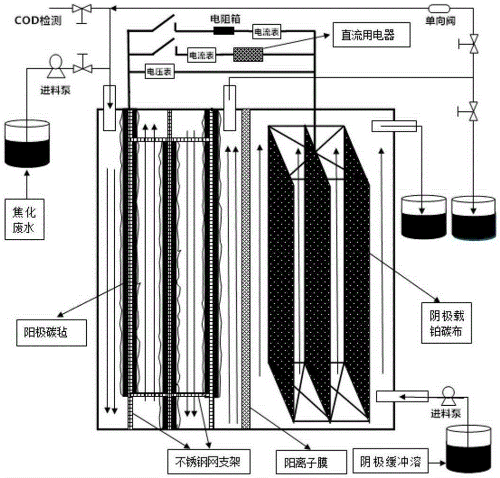 Method for coking wastewater degradation and synchronous power generation by taking coking active bacterium as biocatalyst