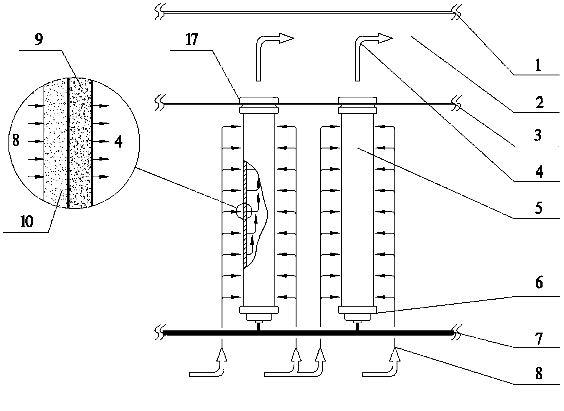 Static electricity and inorganic porous ceramics combined dusty gas purification device