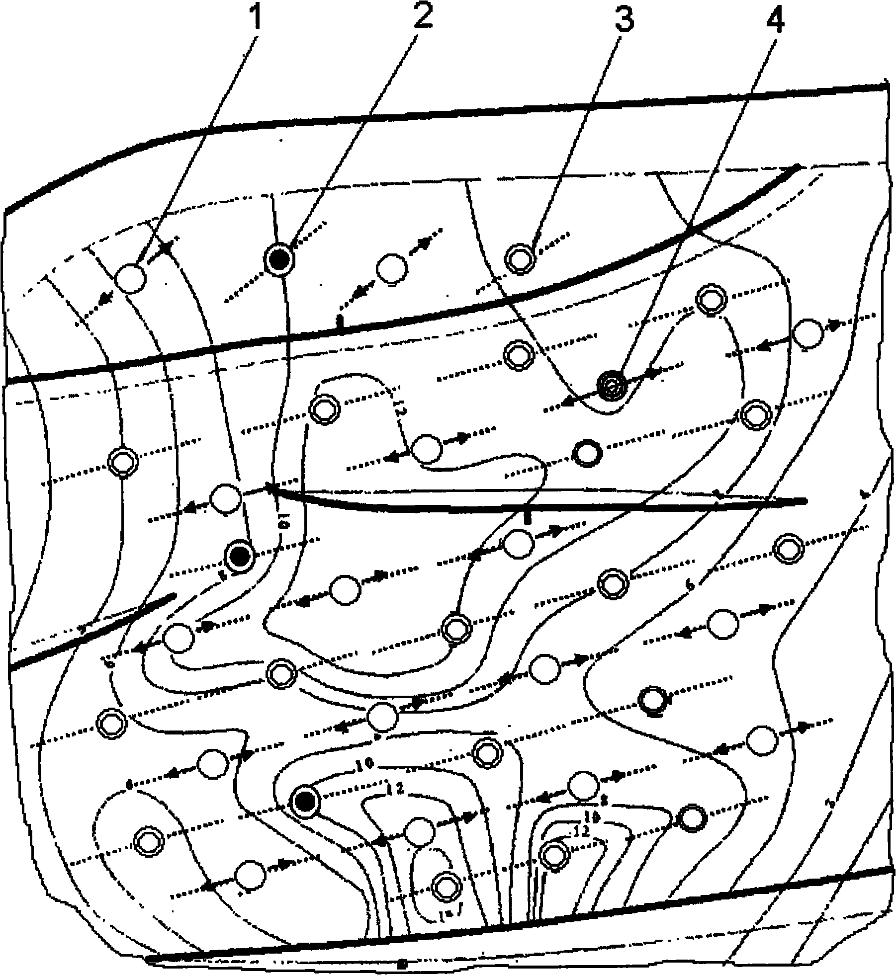 Low permeable oil deposit virtual horizontal well development method