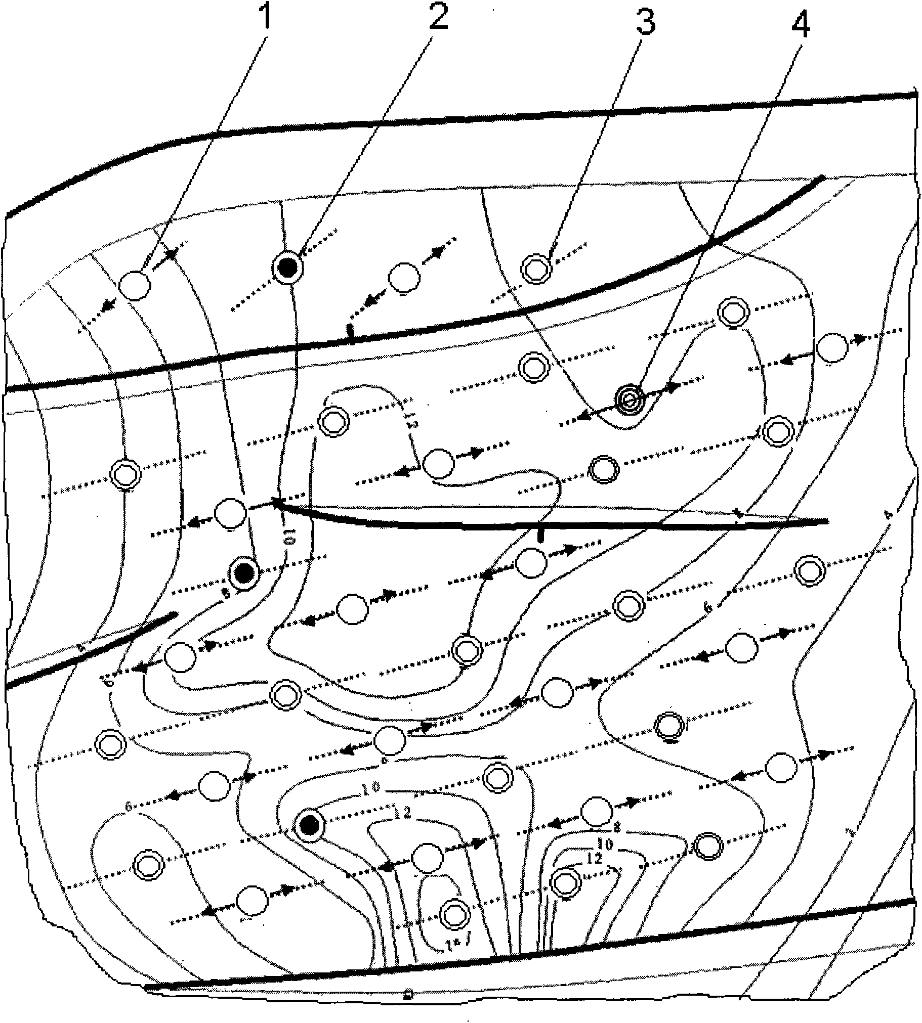 Low permeable oil deposit virtual horizontal well development method