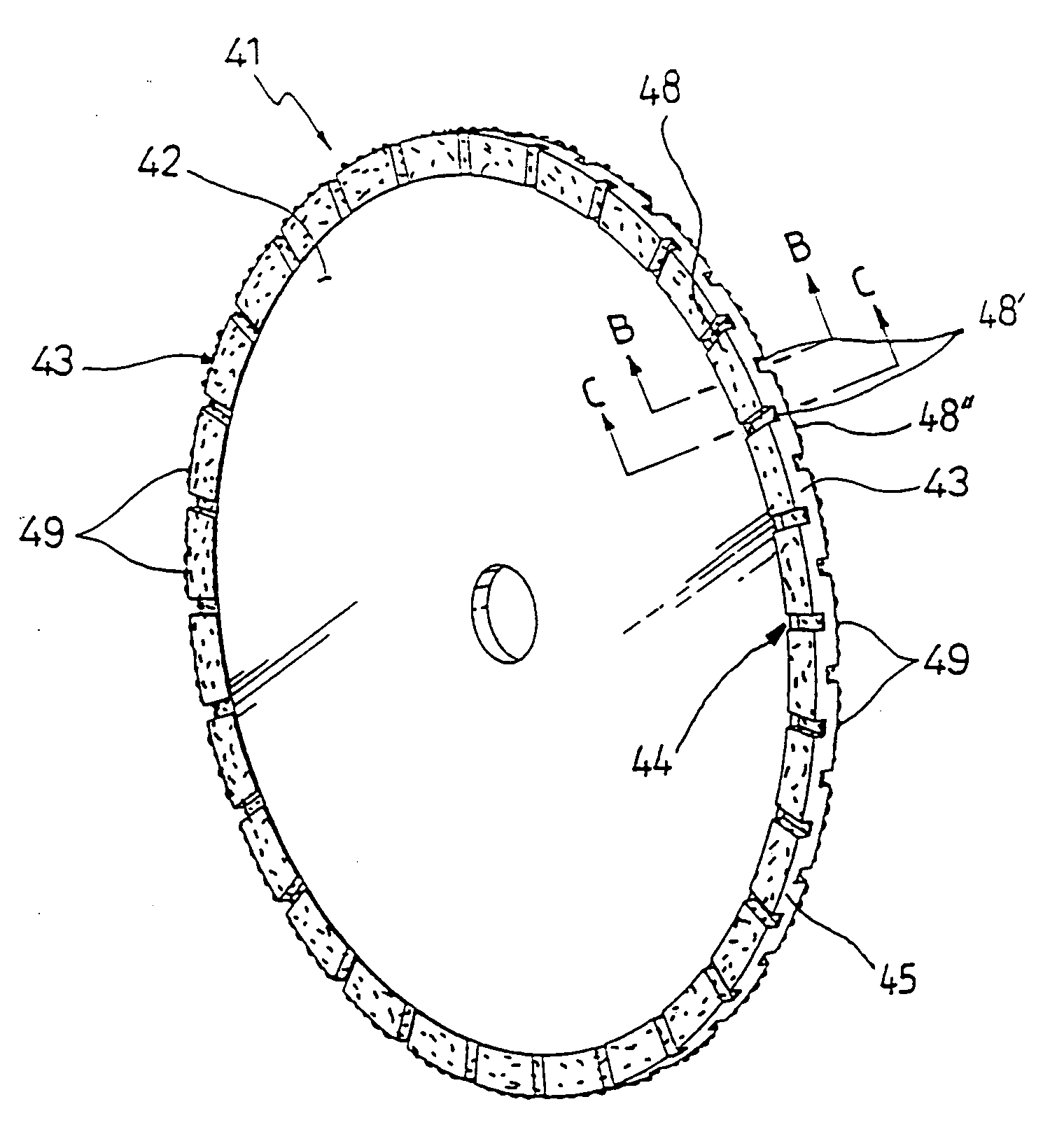 Diamond blade having rim type cutting tip for use in grinding or cutting apparatus