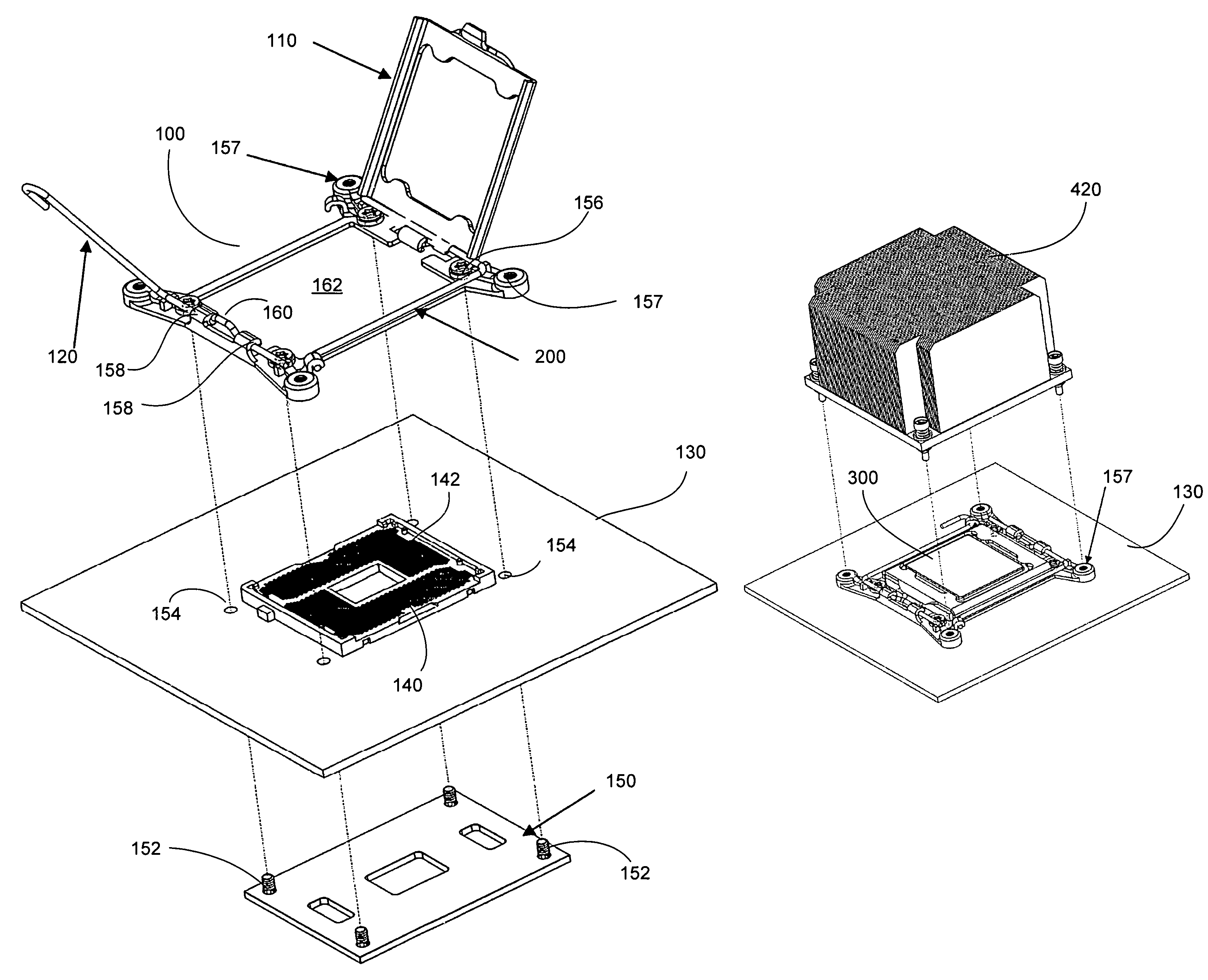 Unified retention mechanism for CPU/socket loading and thermal solution attach