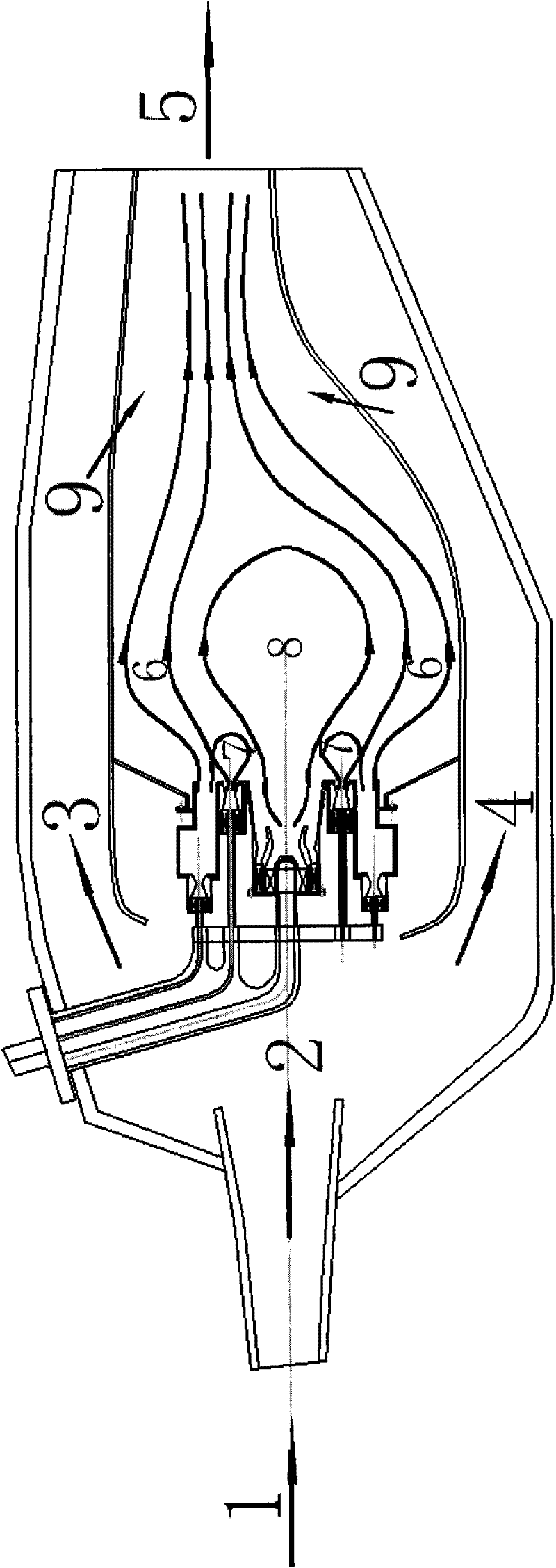 Circumferentially graded low-pollution combustion chamber with multiple middle spiral-flow flame stabilizing stages