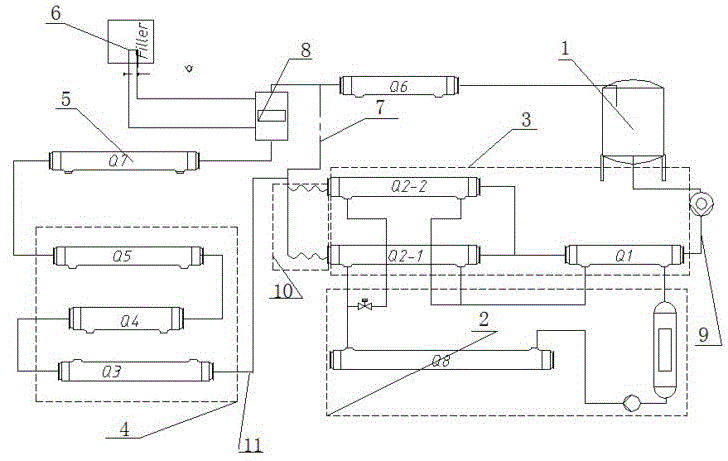 Circulating device for enhancing sterilizing effect of tube array type juice sterilizing and filling machine