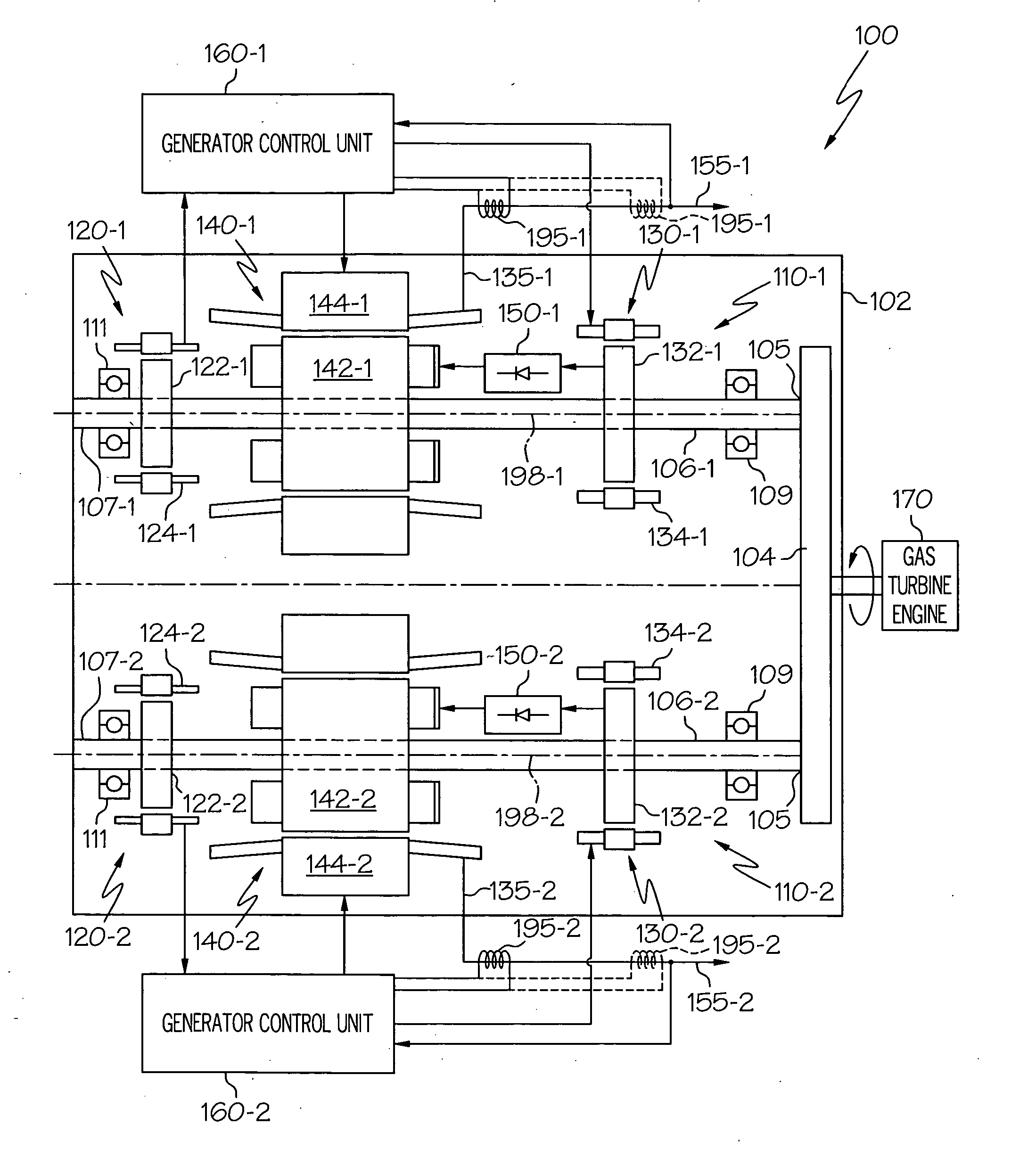 Dual-rotor, single input/output starter-generator