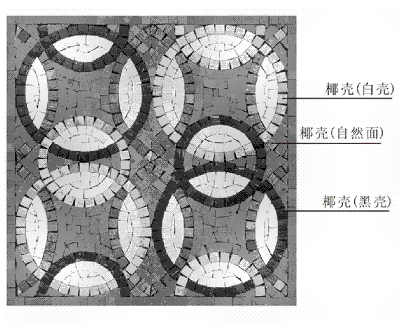 Coconut shell mosaic unit, preparation method and mosaic patchwork