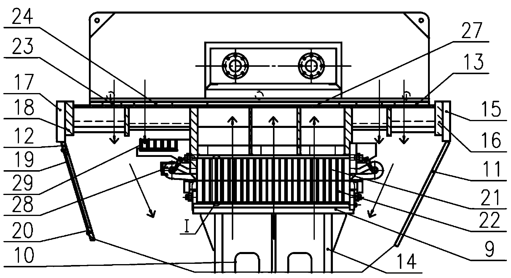 Large-thrust circulating water pump motor ventilation and cooling structure