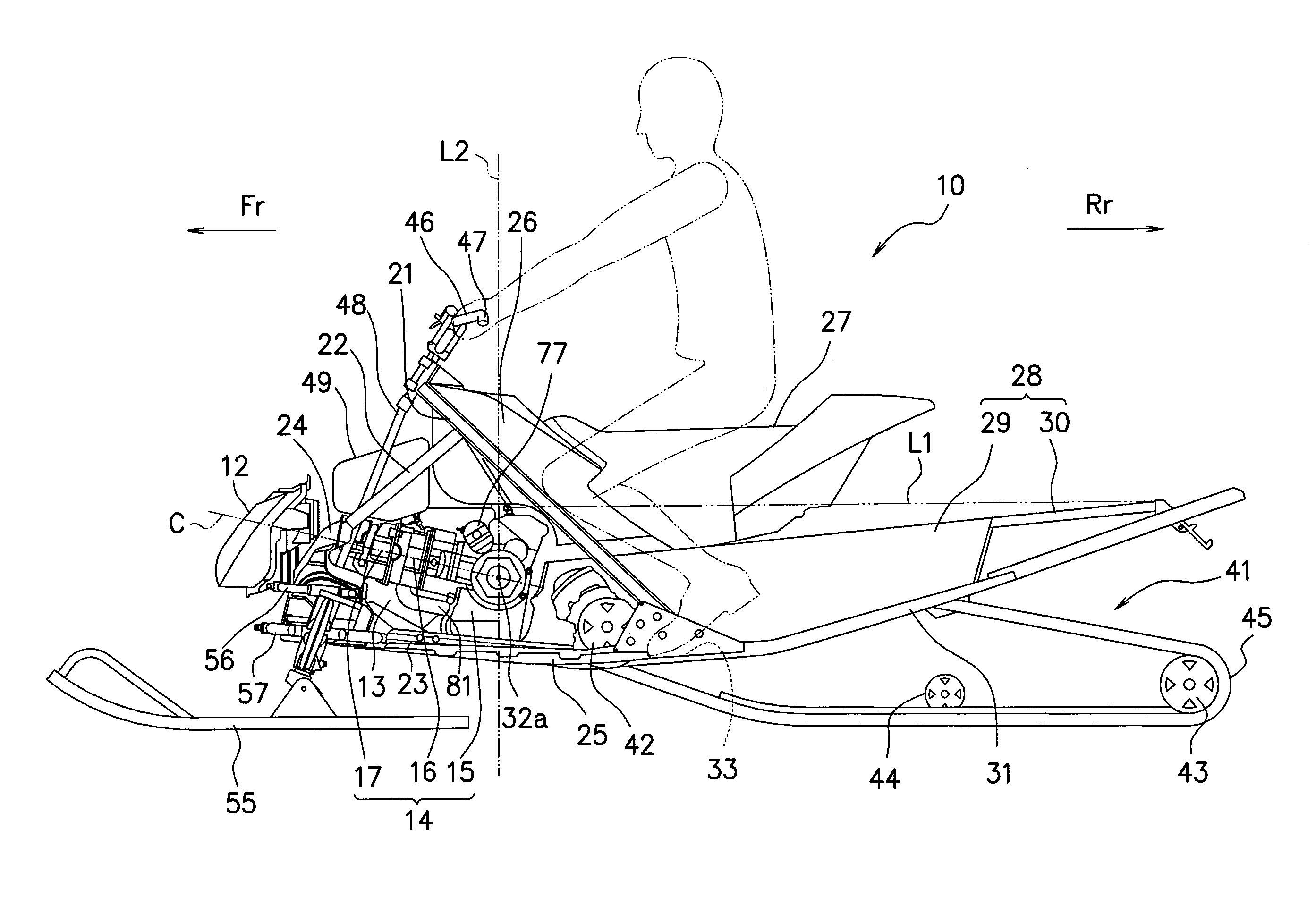 Snowmobile and engine for snowmobile