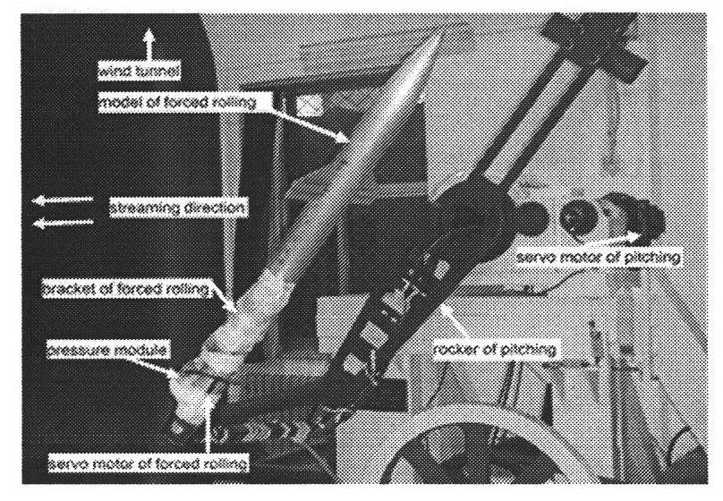 Method and device for jointly and synchronously measuring velocity/pressure during pitching/rolling movement of model