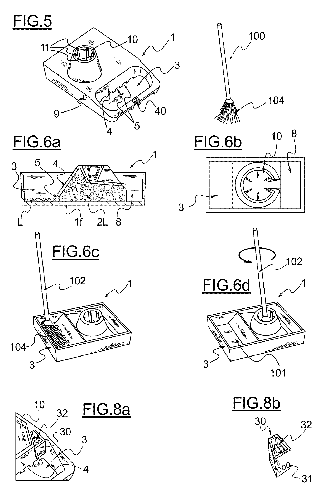 Household cleaning container and assembly comprising such a container and a mop