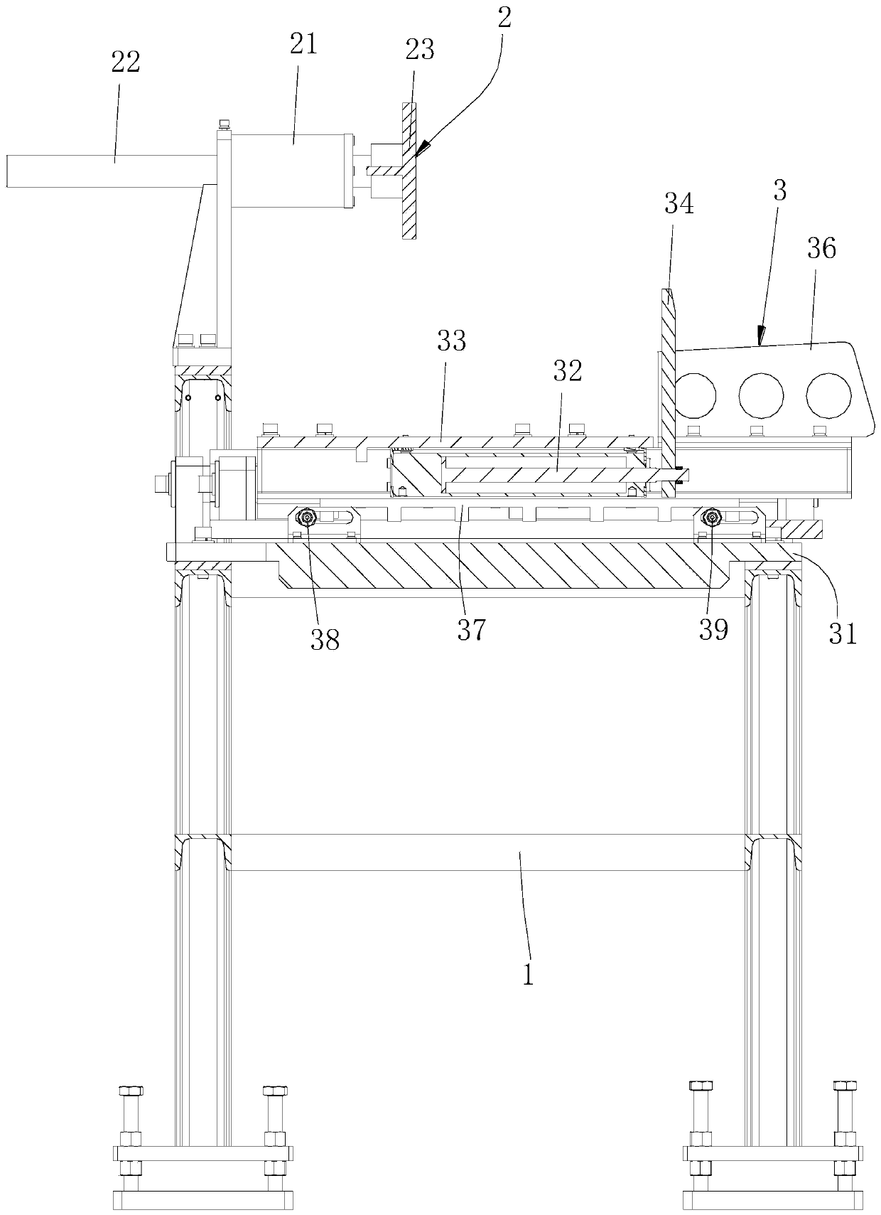 Profile discharging and placing device and conveying line and method using profile discharging and placing device