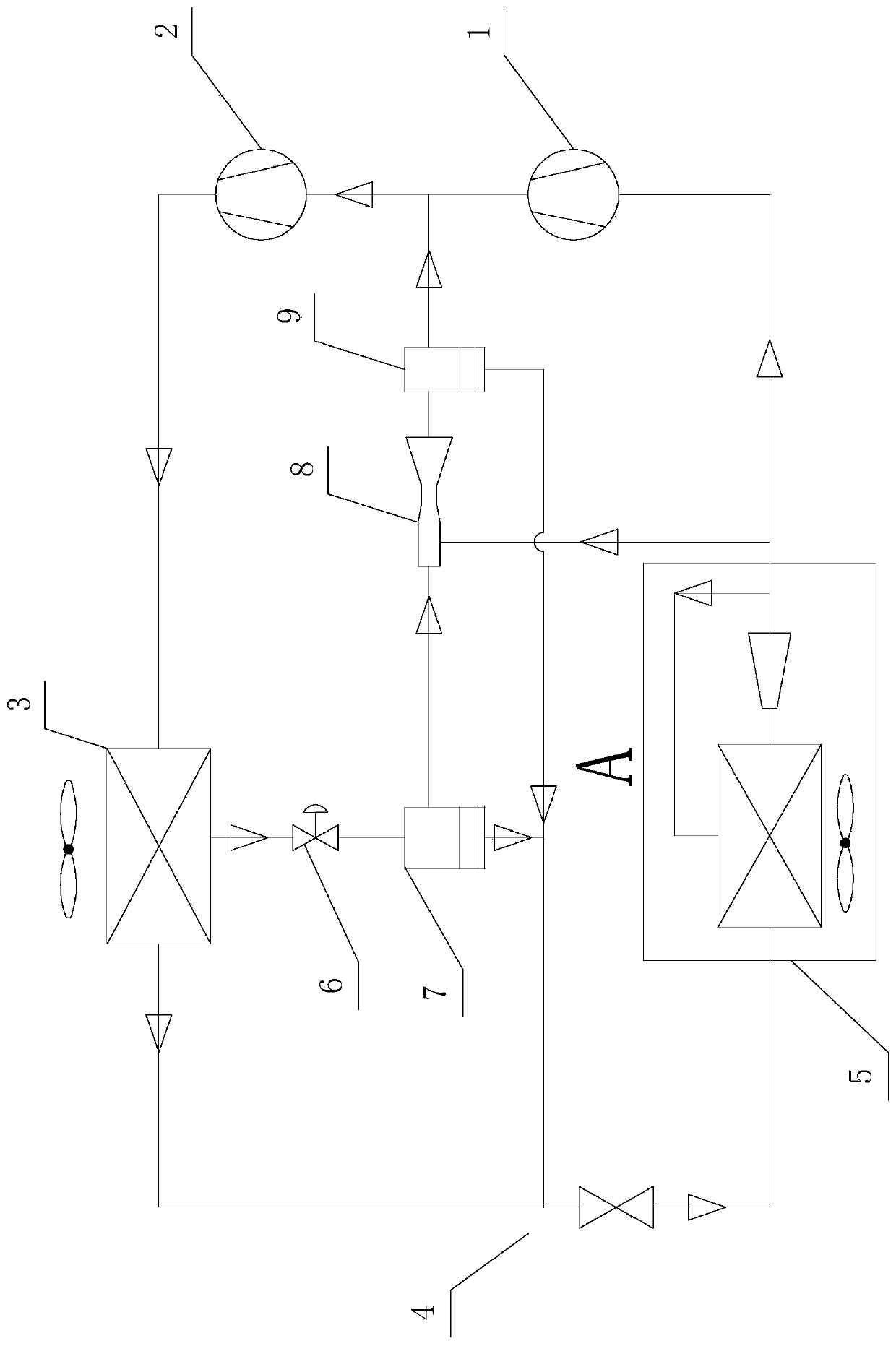 Two-stage compression adjustable dryness refrigeration system with ejector