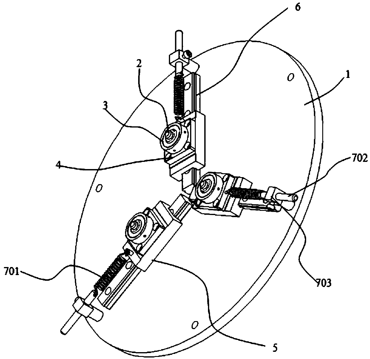 Three point passive support device adapting to ultrathin dynamic mirror deformation decoupling