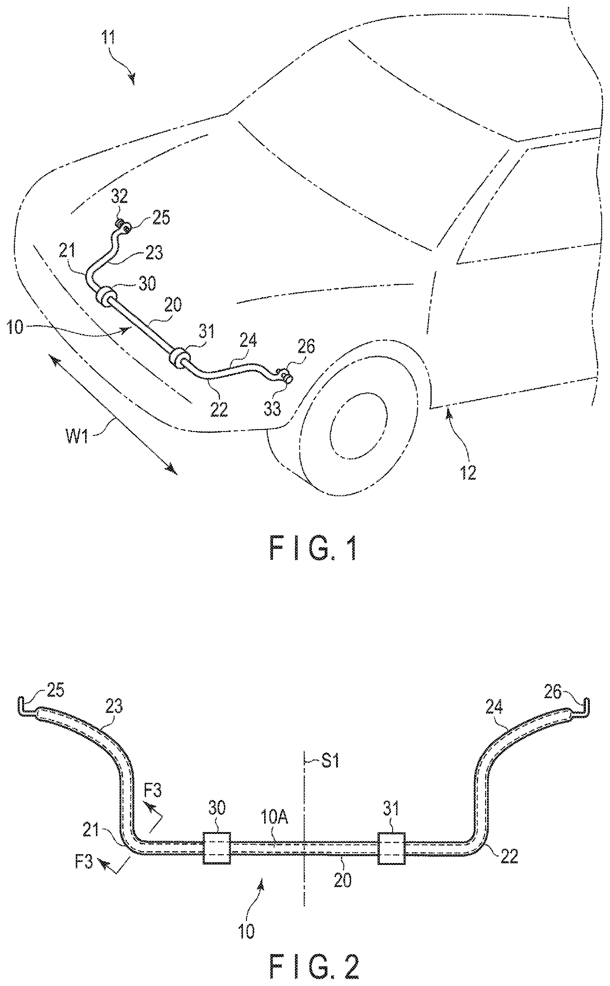 Stabilizer for vehicle, and shot peening jig for stabilizer