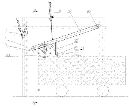 Material leveling and compacting device of compartment