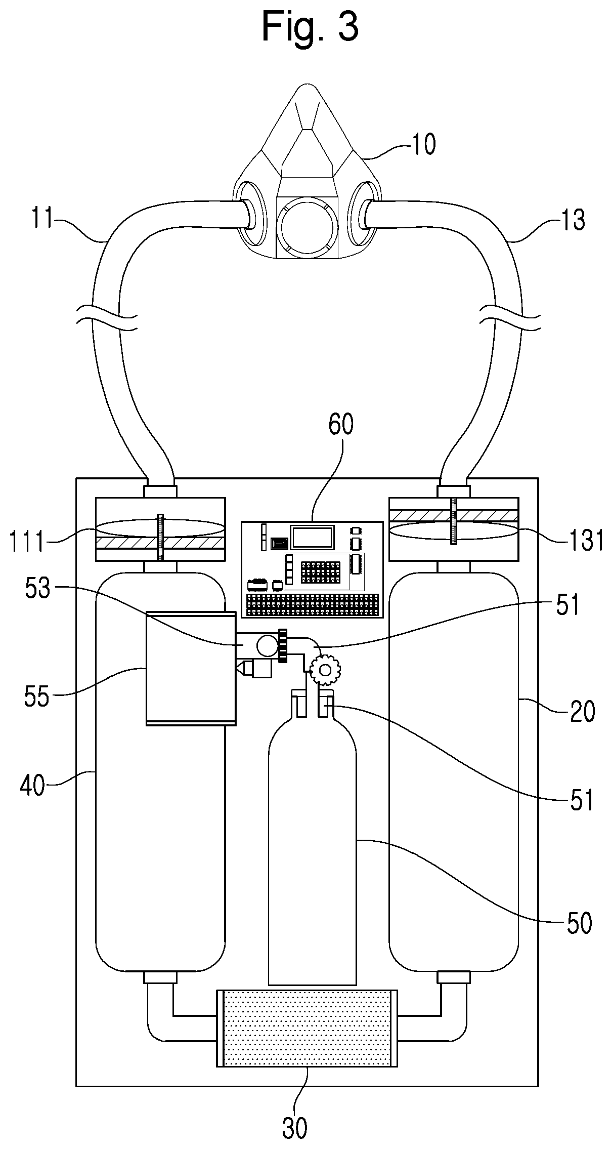 Rebreathing Apparatus Having Inhaled Oxygen Mixing And Exhaled Carbon Dioxide Removal Functions By Electronic Control