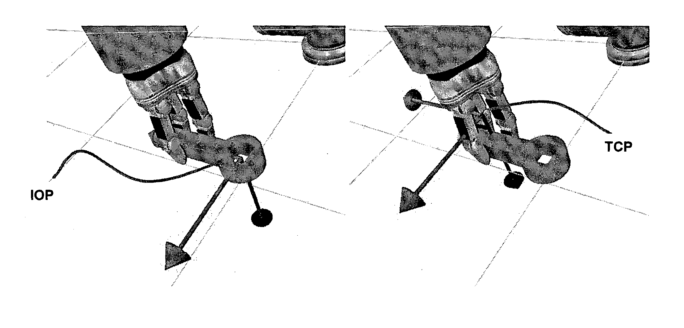 Device for dynamic switching of robot control points