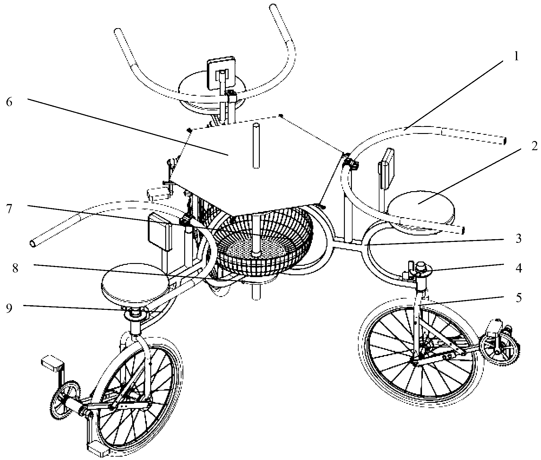 Universal entertaining bicycle built for three