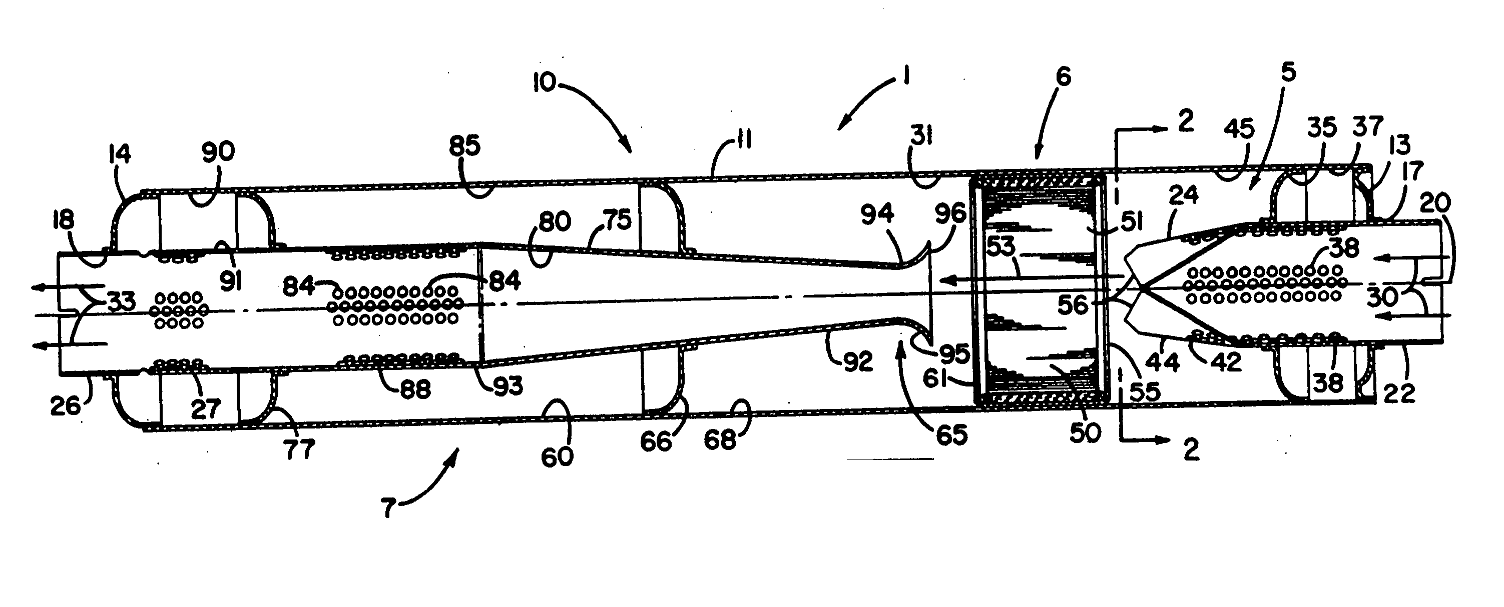 Muffler with catalytic converter arrangement; and method