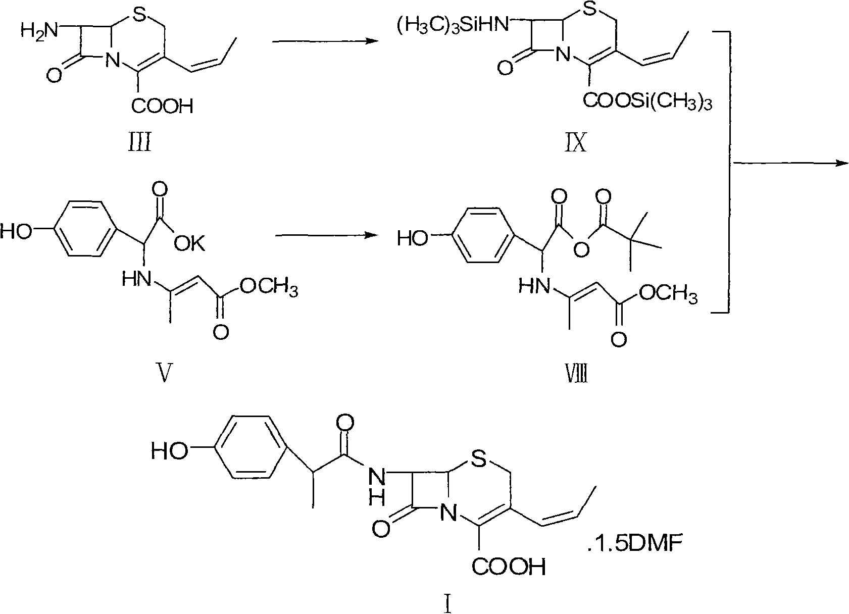 Method for preparing cefprozil dimethyl formamide solvate