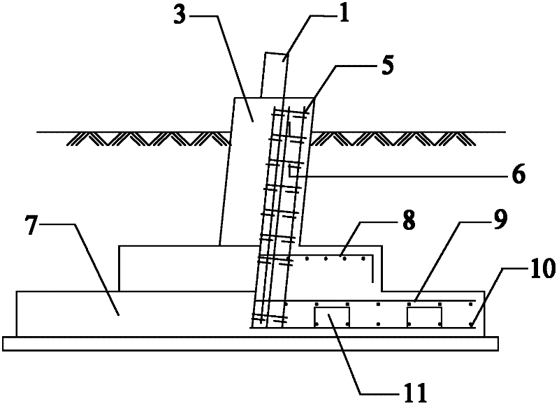 Inclined post pile foundation for overhead transmission line