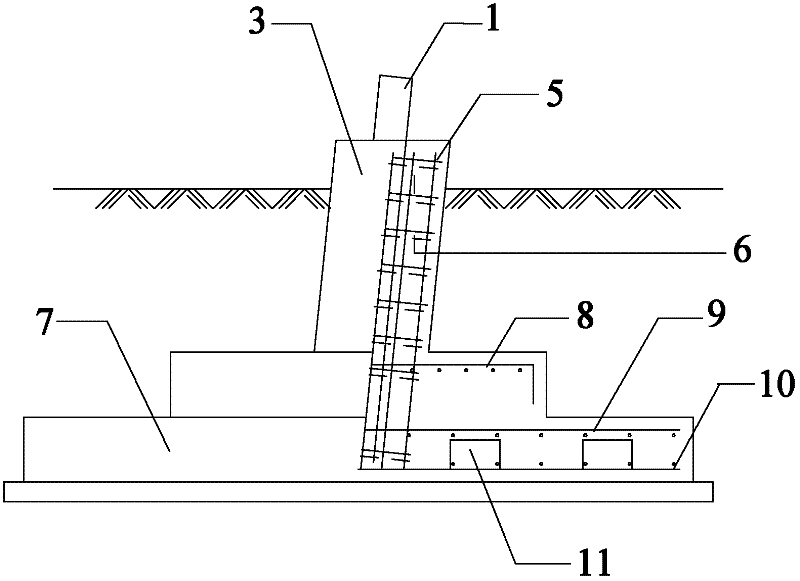 Inclined post pile foundation for overhead transmission line