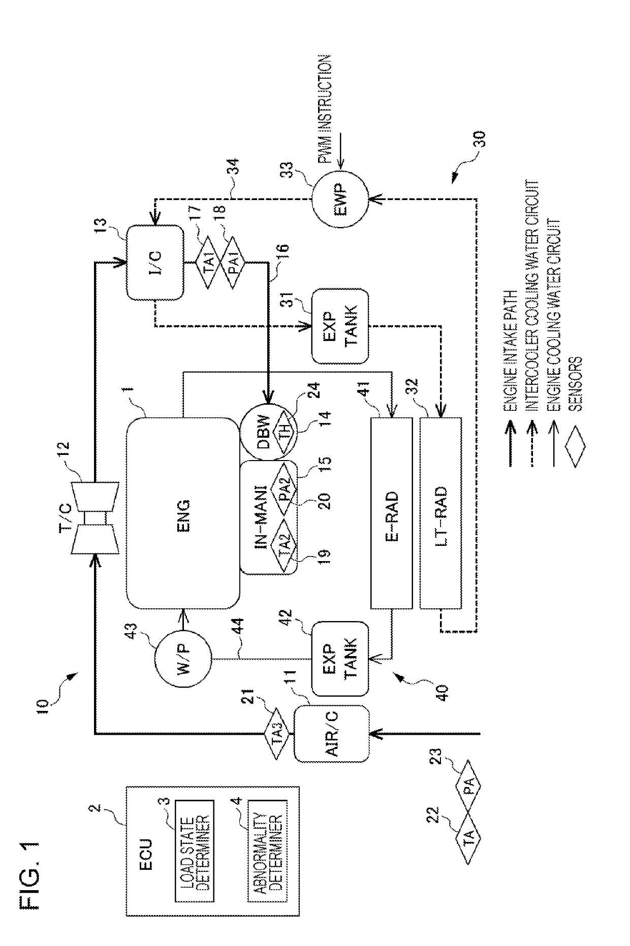 Intake air cooling apparatus abnormality detection system for internal combustion engine