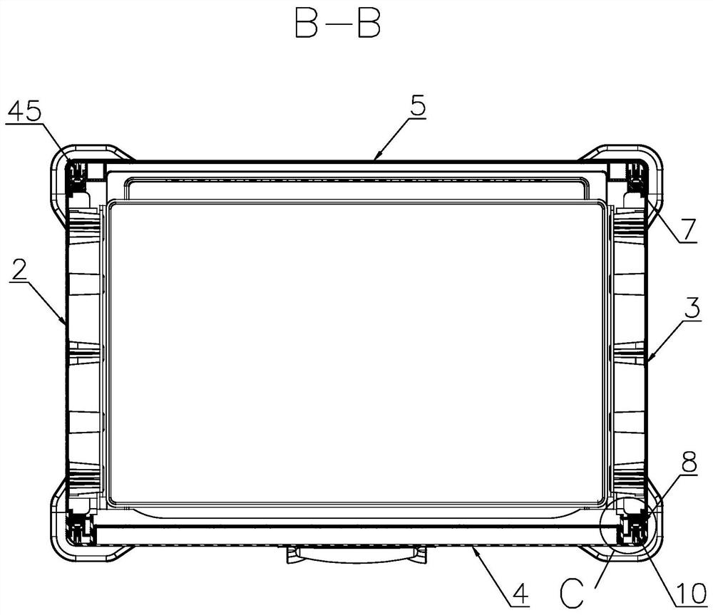 Assembled medical trolley with three occluded sides at bottom and inserted side at same time