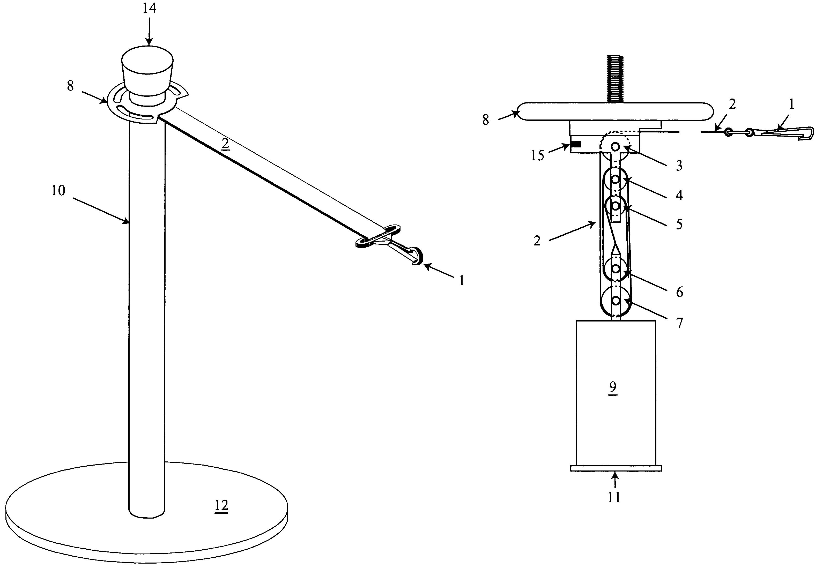 Weighted pulley system crowd control stanchion