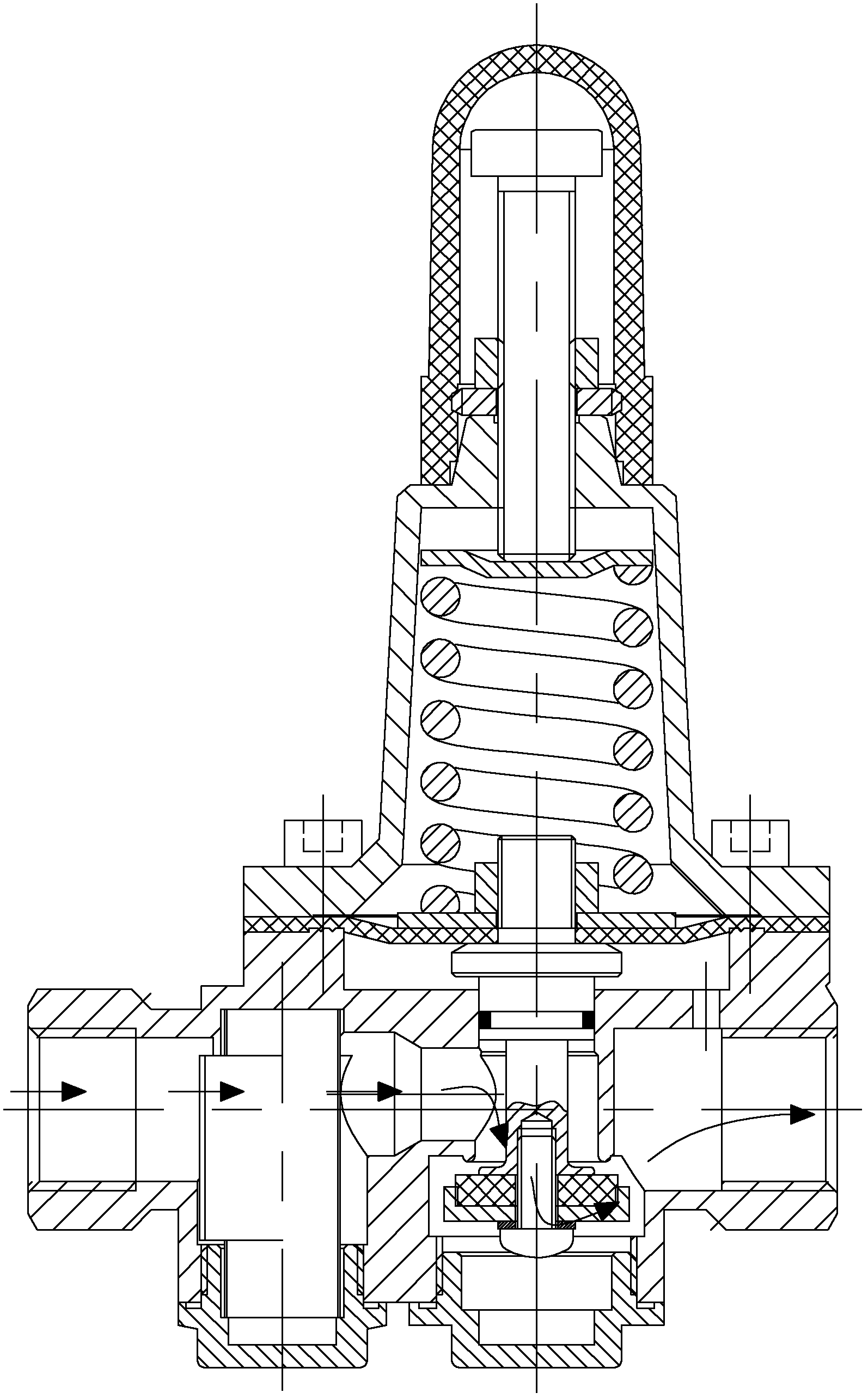 Filter type thin film pressure reducing valve