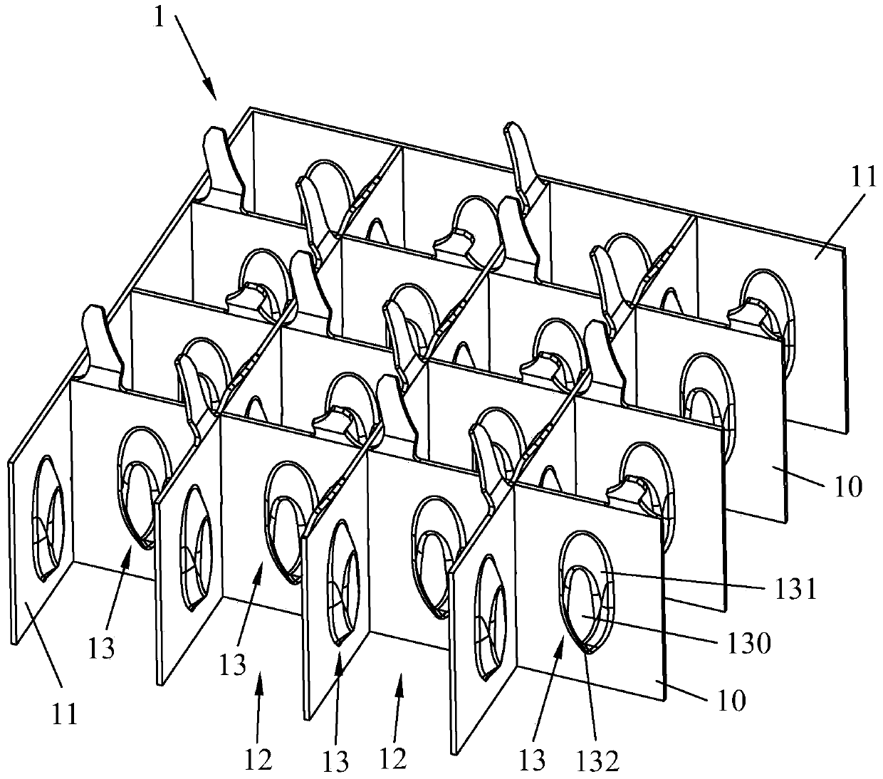 Location grid rack provided with streamline low pressure drop runner, and fuel assembly