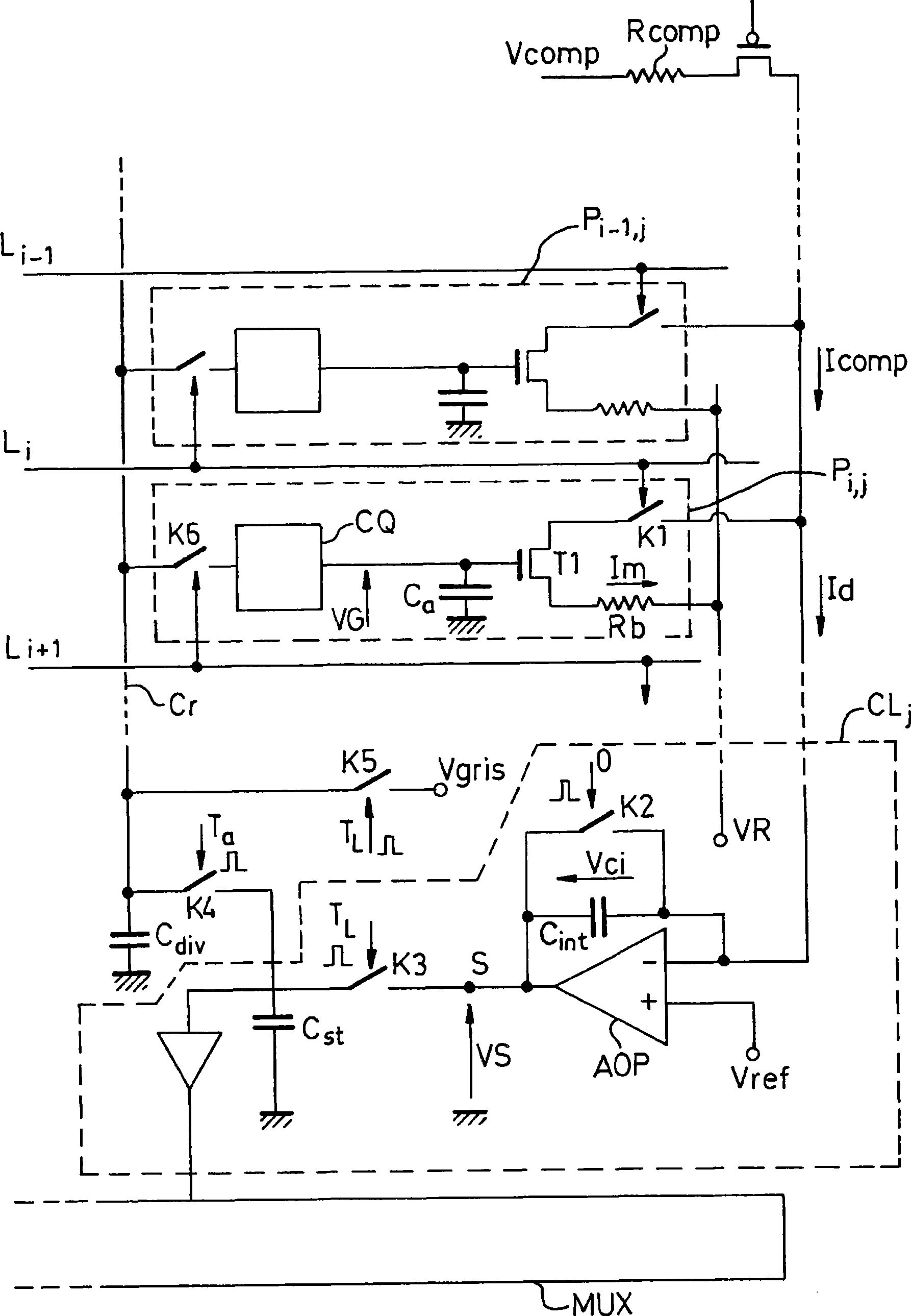 Bitmap thermal image sensor with bolometric pixel and special noise-reduction method