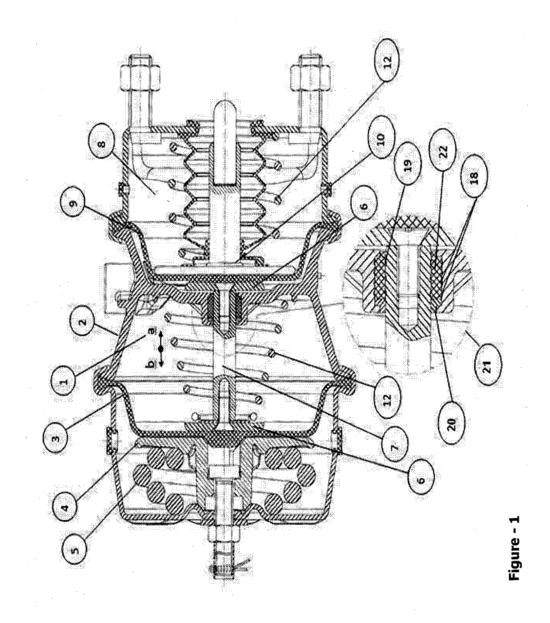 Center bearing of adapter plate comprising rubber and rigid plastic members developed for spring brake actuators