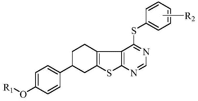 Tetrahydrobenzo[4,5]thieno[2,3-d]pyrimidines containing thioether structure and their applications