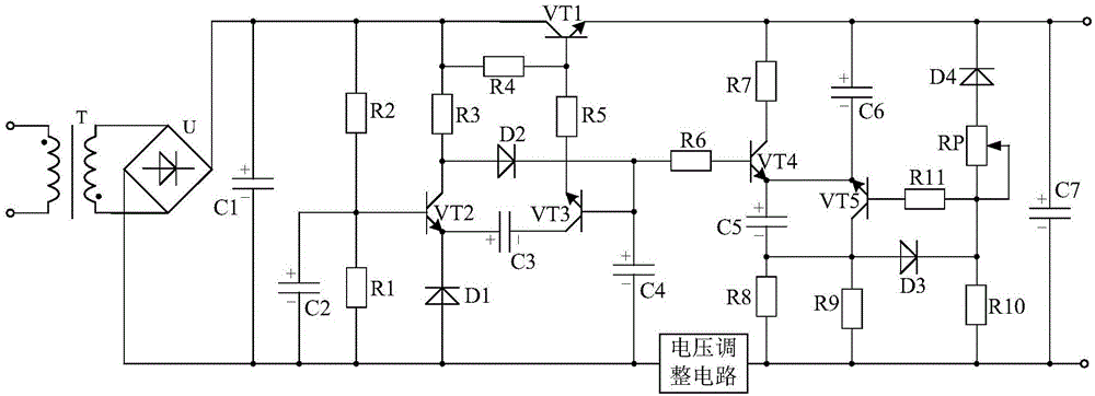 Soft start current-stabilizing circuit based on voltage-regulating circuit