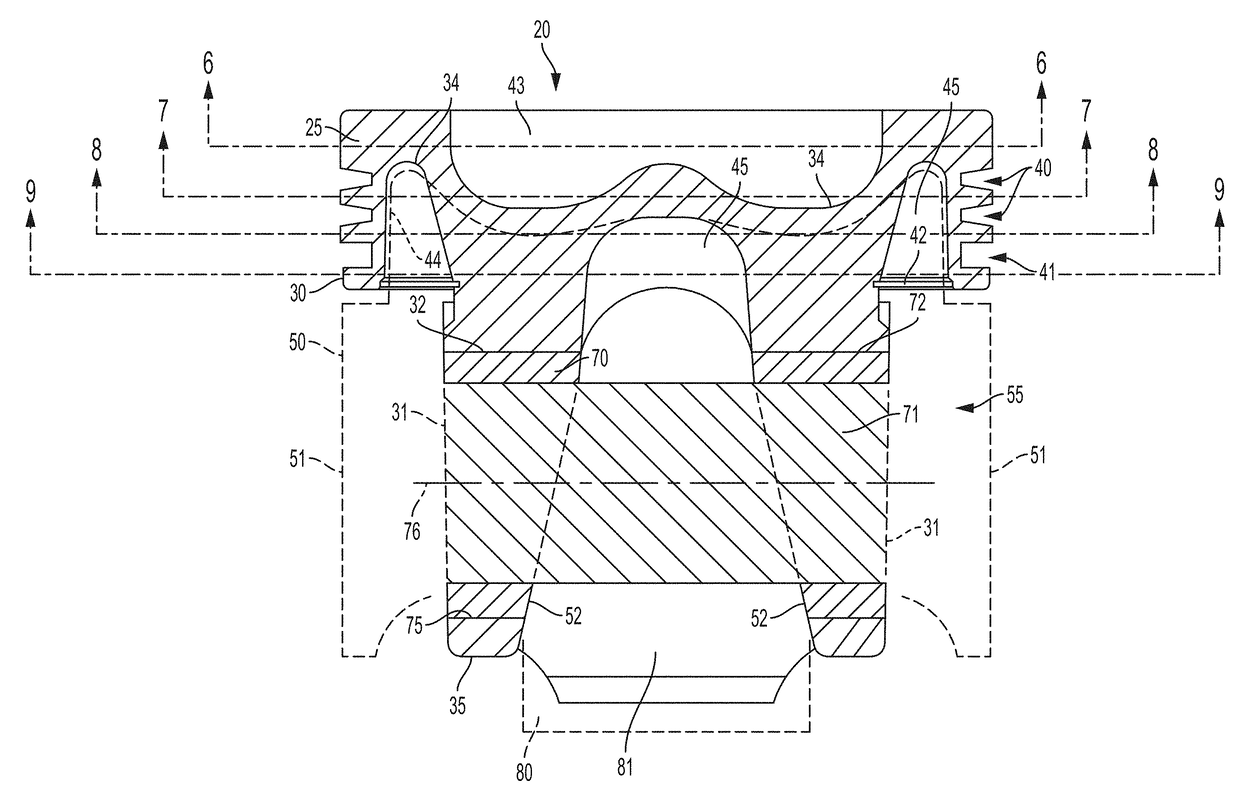 One piece cast ferrous crown piston for internal combustion engine