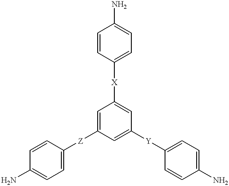 Triamine-modified polymides having improved processability and low melt flow viscocity