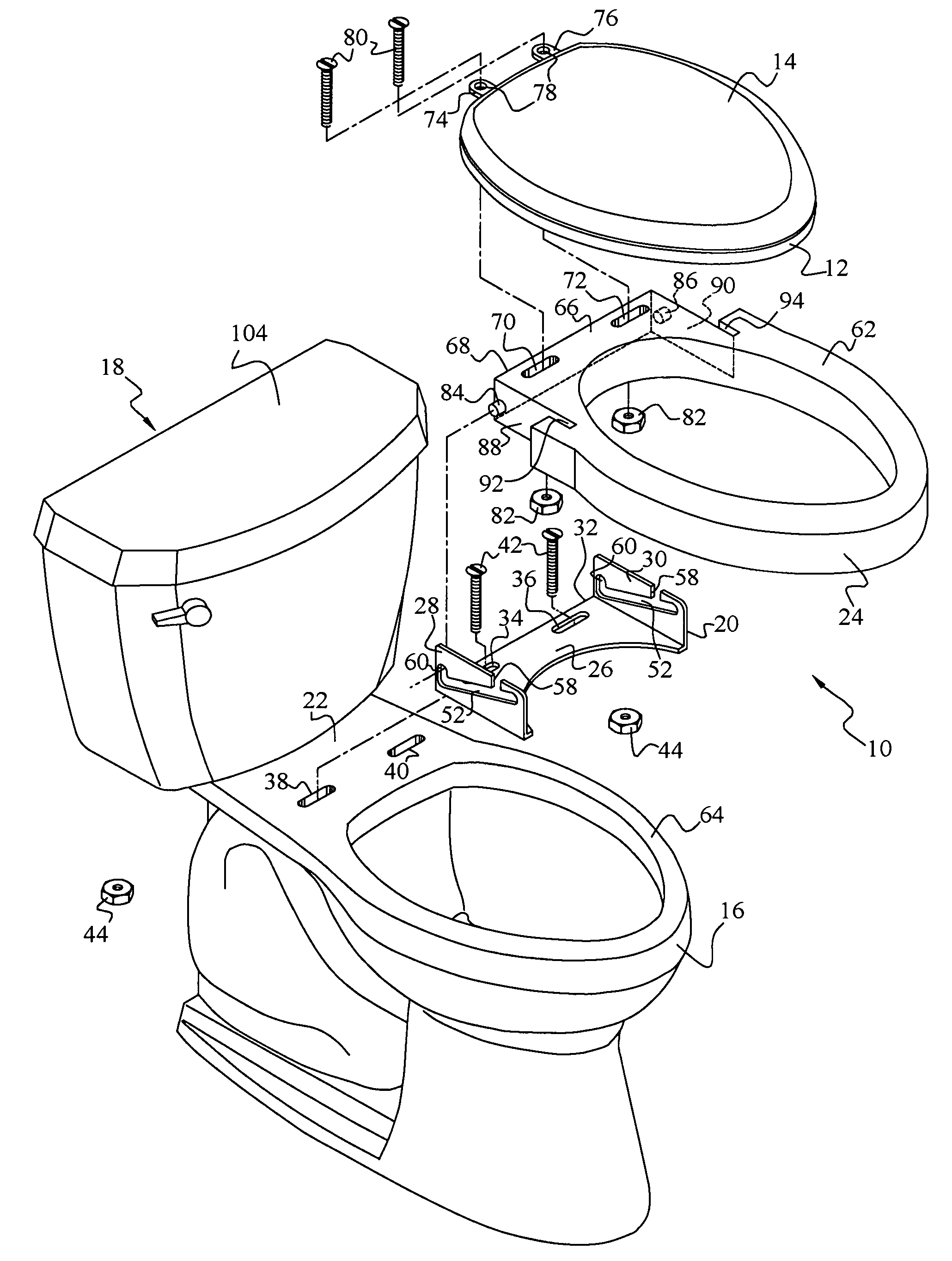 Toilet seat elevator assembly