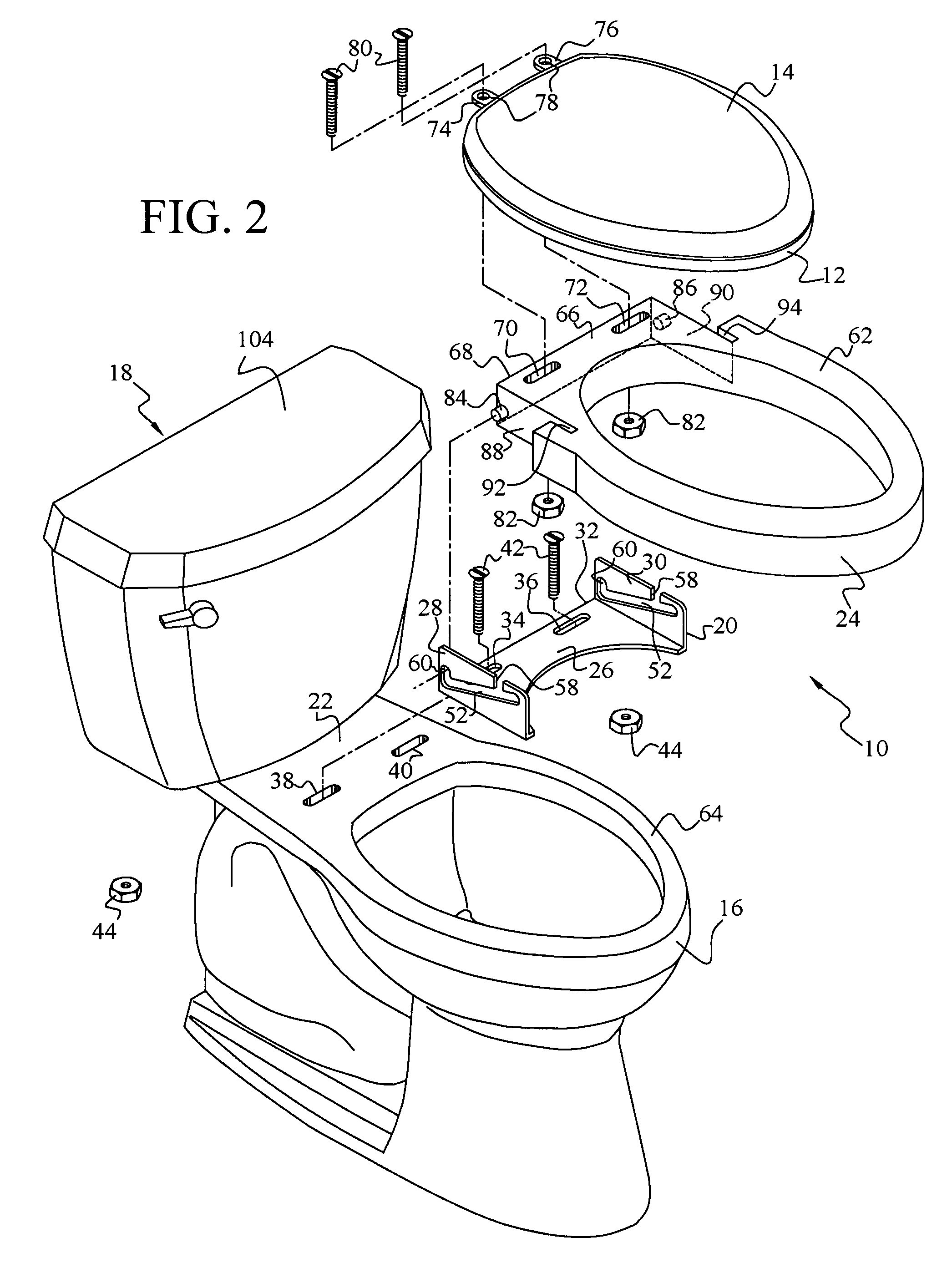 Toilet seat elevator assembly