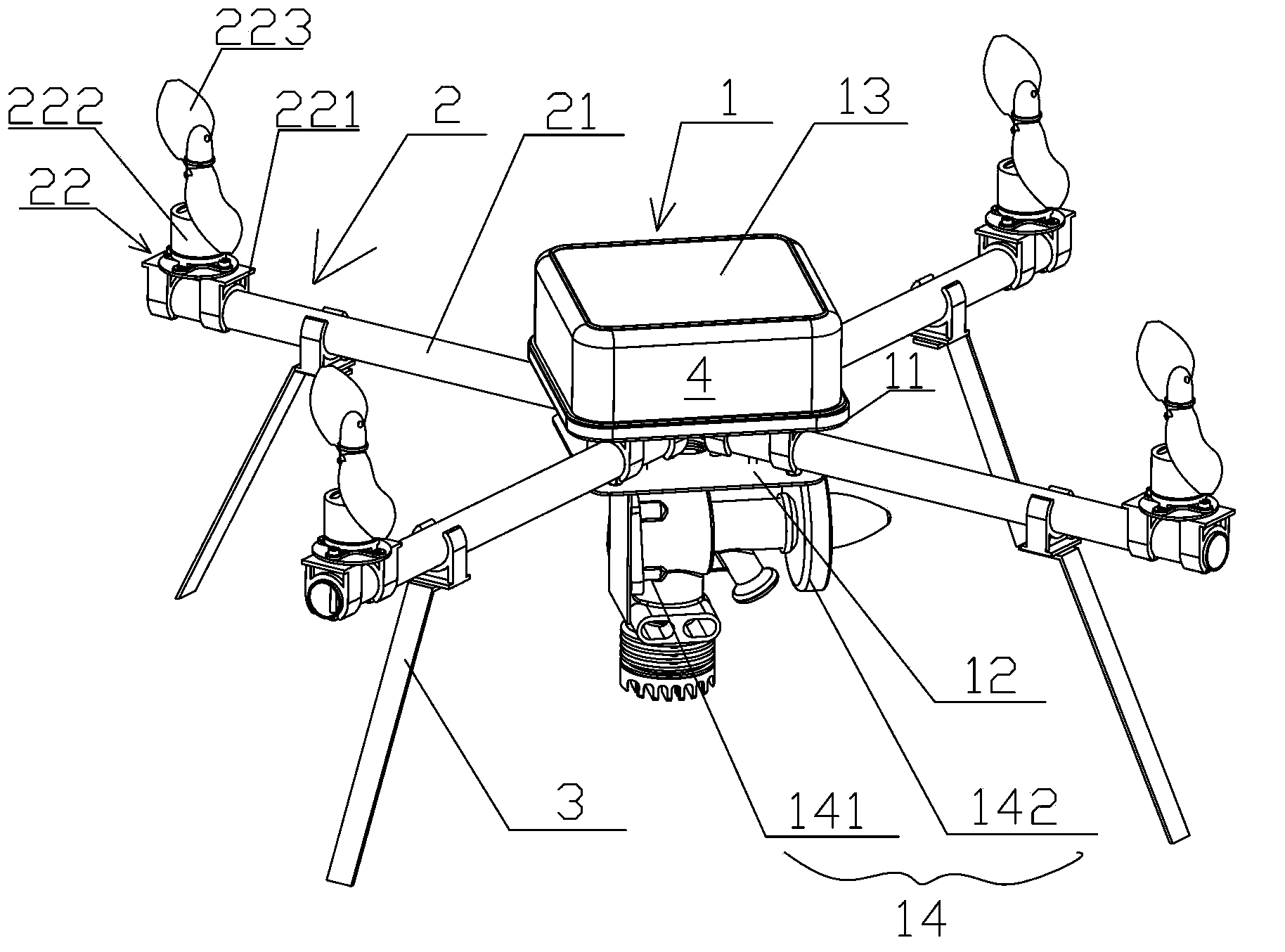 Petrol-electric hybrid four-rotor unmanned aerial vehicle