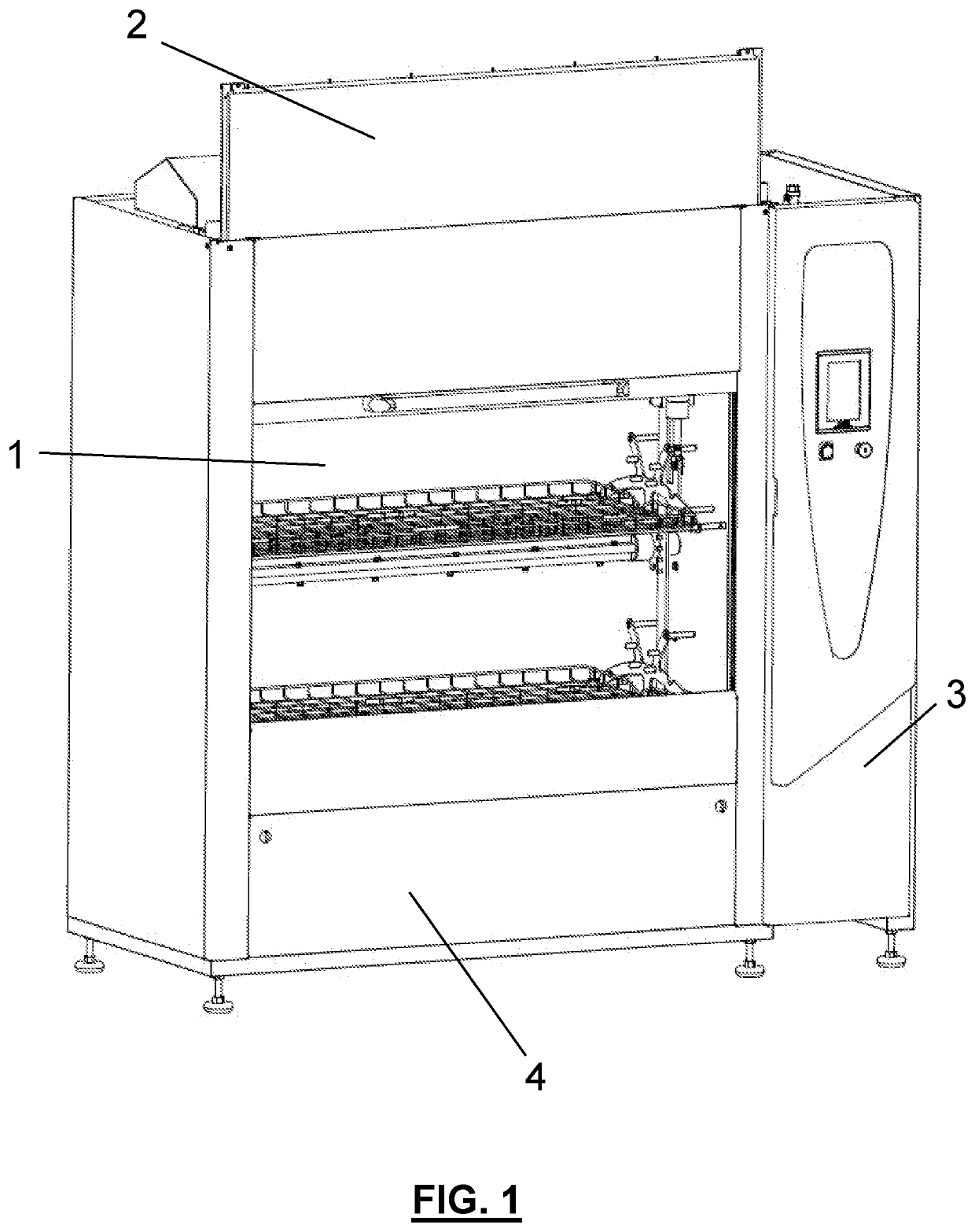 Washing machine adapted for cages and accessories used in the field of research on laboratory animals