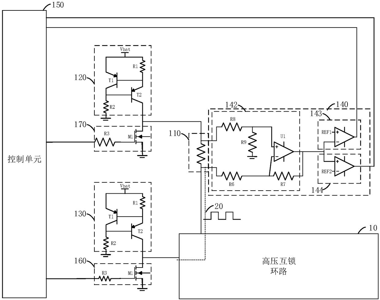 High-voltage interlock detection circuit and automobile