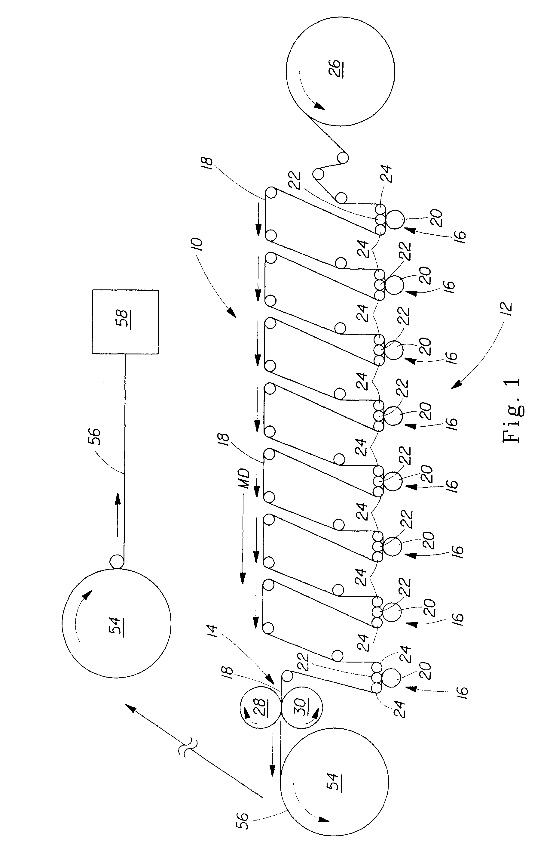 Apparatus for producing a web substrate having indicia disposed thereon and elastic-like behavior imparted thereto